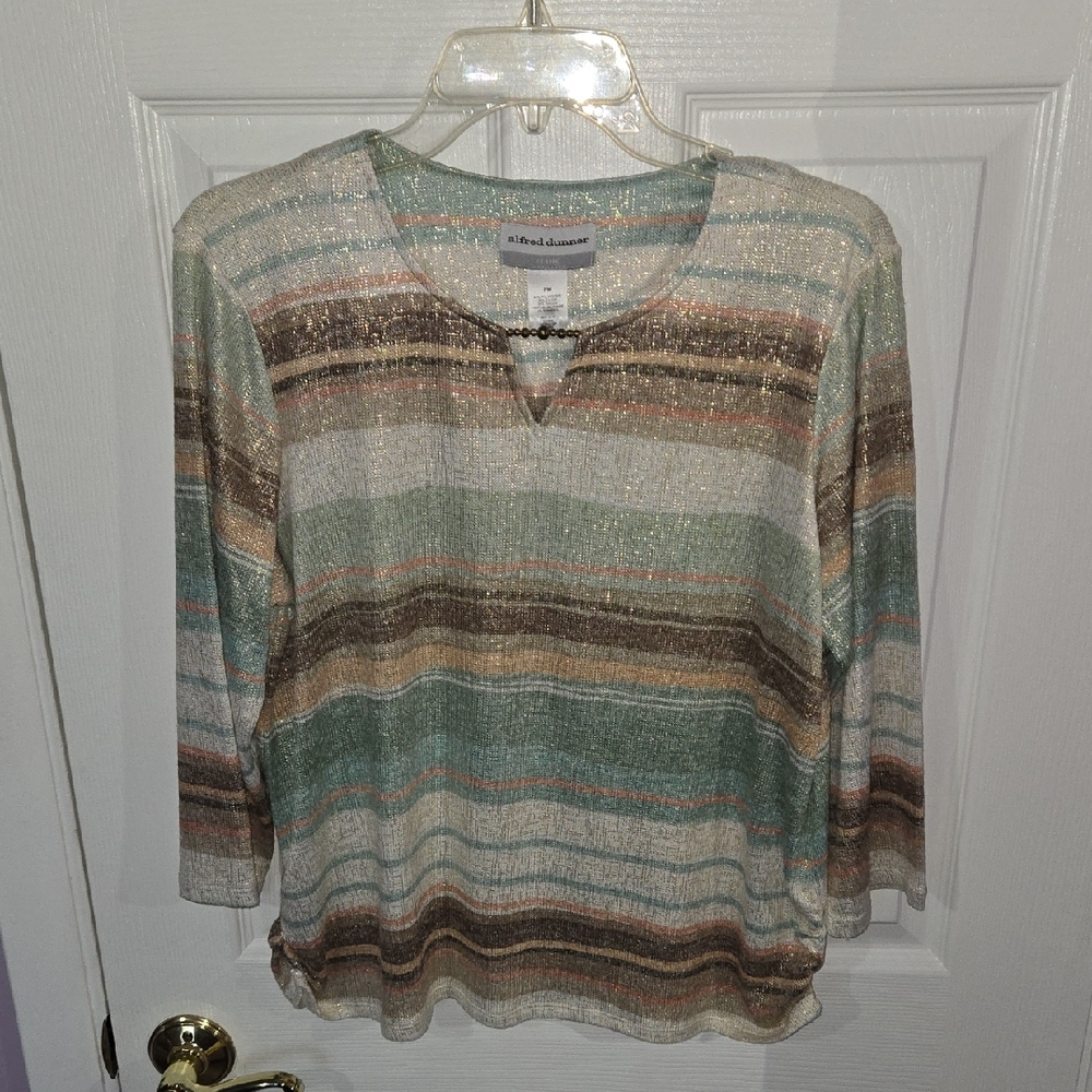 Alfred Dunner Women's Glitter Striped Blouse - Green and Brown